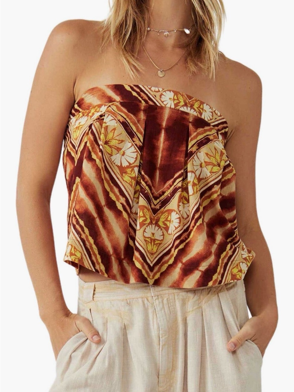 Free People Kendra Printed Tube Top Removable Strap NWT